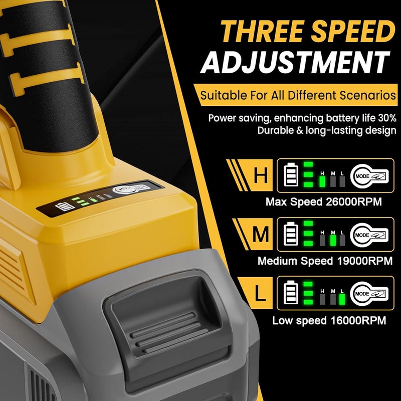 Cerycose Cordless Die Grinder, Compatible for Dewalt 20V Battery, Three Speed 26000 RPM Brushless Motor, 1/4" Precision Chuck, for Rust Removal, Grinding, Polishing, Deburring (No Battery) - Image 4